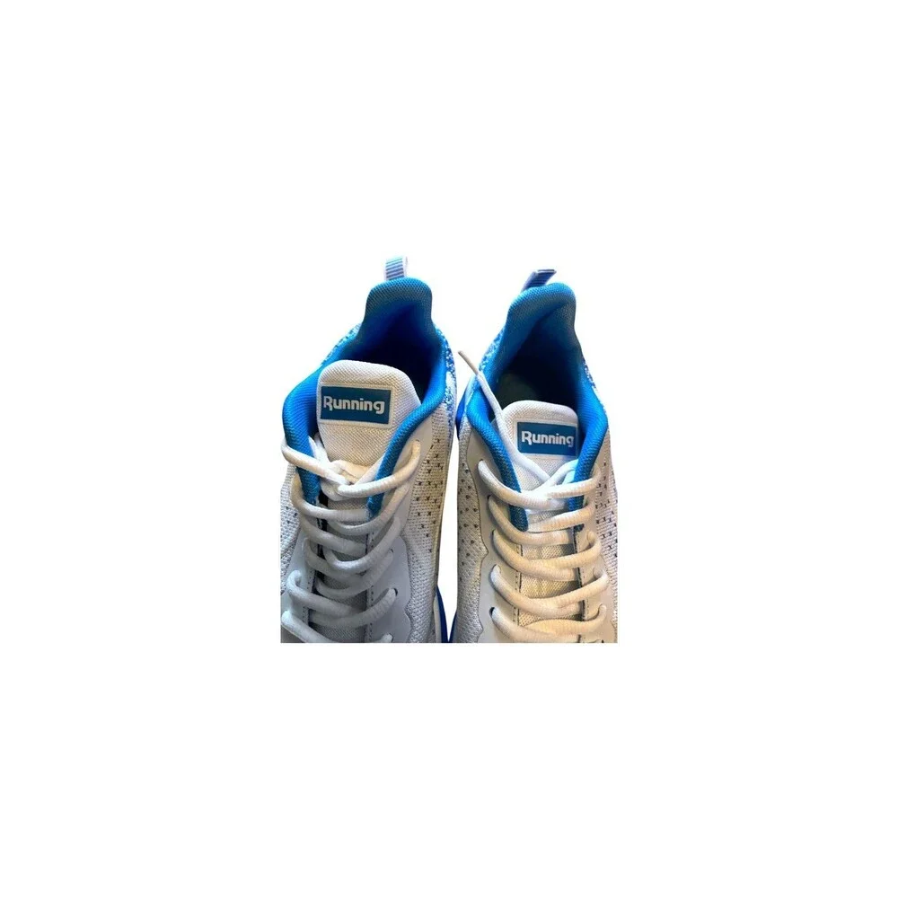 Mens Size 10 White Blue Air Running Shoes Knit Lightweight Athletic Sneakers